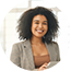 Smiling woman in a professional outfit holding a tablet, representing EJN Financial's knowledgeable and approachable staff.