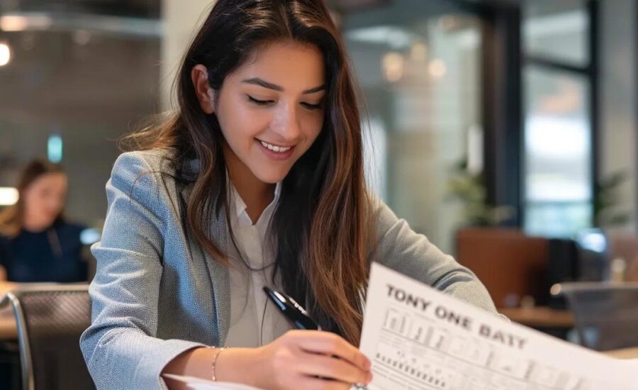 in a sleek, modern office adorned with property blueprints and financial documents, a confident female financial advisor engages with diverse clients—real estate investors and small business owners—under a stylish display of the phrase ‘think outside the bank,’ encapsulating themes of empowerment and innovative financial strategies.